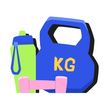 Kettlebell, dumbbell and water bottle animated illustration in GIF, Lottie (JSON), AE