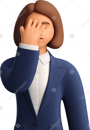 3D businesswoman in blue suit facepalming Illustration in PNG, SVG