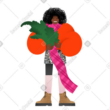 微笑的年轻女子拿着冷杉树枝 PNG, SVG