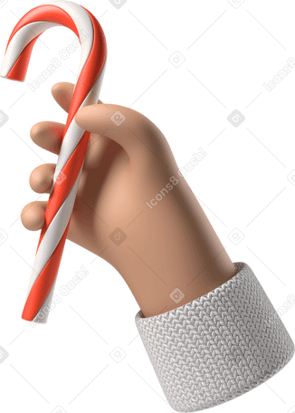 3D Tanned skin hand holding a Christmas candy cane PNG, SVG