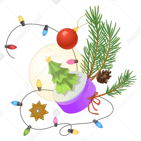 Ilustración animada de Adornos navideños y bola de nieve. en GIF, Lottie (JSON), AE