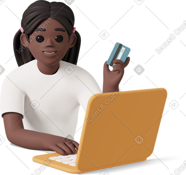 Black girl online shopping and holding credit card PNG, SVG