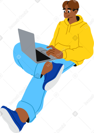 young man using laptop PNG, SVG