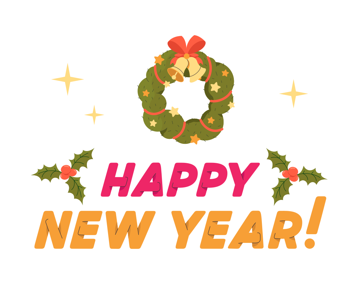 Happy New Year lettering under the Christmas wreath Illustration in PNG, SVG