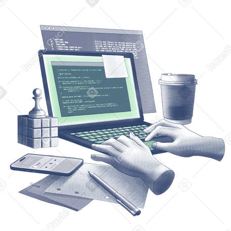 Programmer writing code on laptop Illustration in PNG, SVG