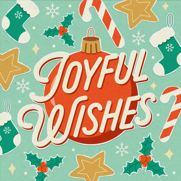 lettering joyful wishes with different christmas objects text PNG, SVG