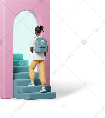 3D young man walking up stairs PNG, SVG