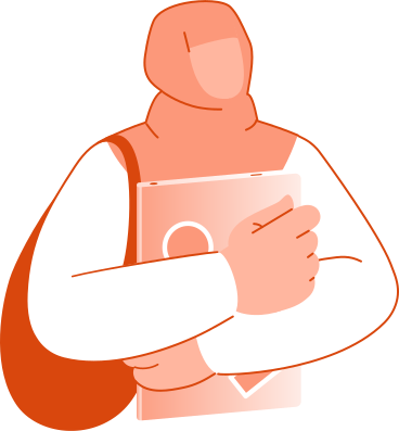 female student in a hijab with a bag and a laptop in her hands PNG, SVG