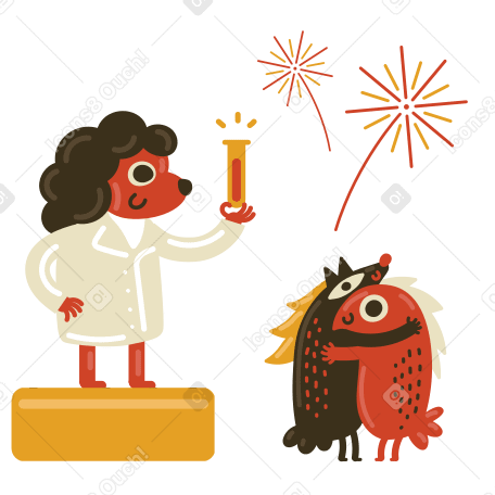 Scientist inventing a cure and people celebrating PNG, SVG