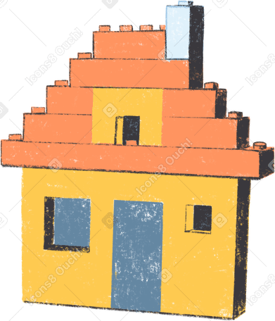 yellow house with an orange roof made of lego bricks PNG, SVG