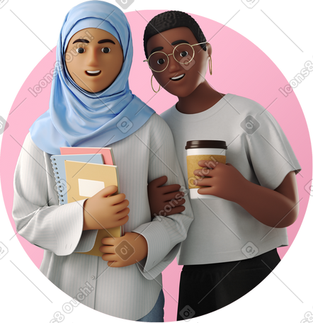 3D young women with coffee and notebooks PNG, SVG