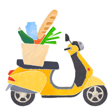 Yellow scooter with eco products PNG, SVG