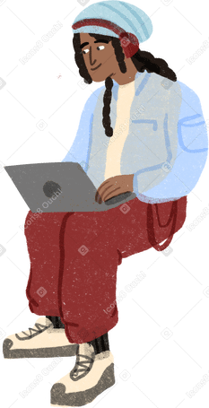 hype beast guy sitting with a laptop в PNG, SVG
