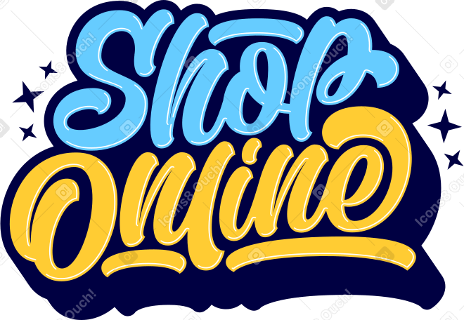 Illustration lettering shop online with shadow and stars aux formats PNG, SVG