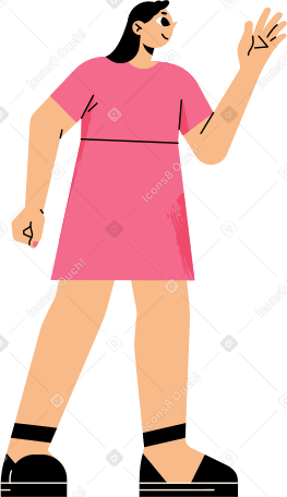 woman in dress with hand raised Illustration in PNG, SVG