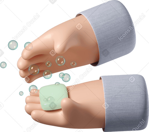 3D Washing white skin hands with soap PNG, SVG
