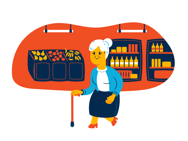 Old lady at the grocery store Illustration in PNG, SVG