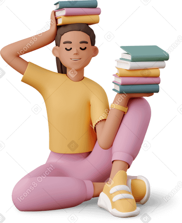 3D girl with books Illustration in PNG, SVG