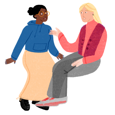Two teenage girls having a conversation PNG, SVG