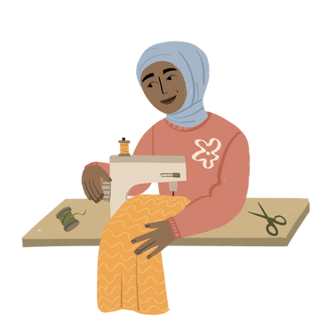 Girl in hijab sewing PNG, SVG