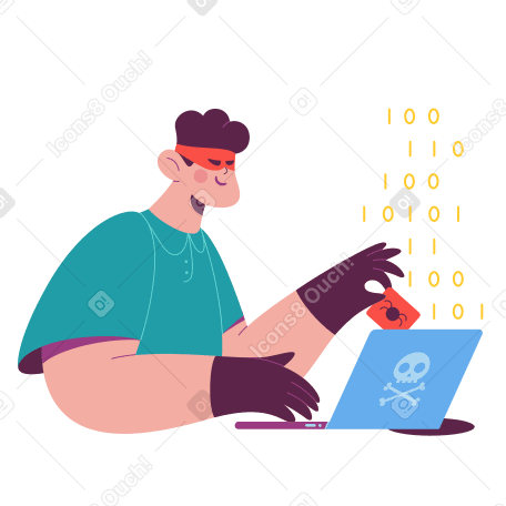 Hacker launches a virus into the network Illustration in PNG, SVG