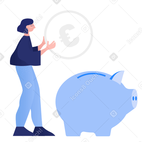 Woman putting a euro coin into a piggy box PNG, SVG