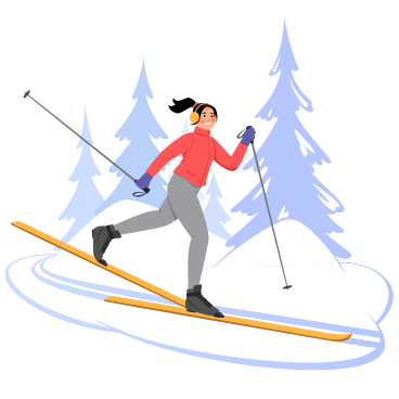 Девушка катается на лыжах в лесу в PNG, SVG