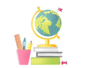 Globe and study items PNG, SVG