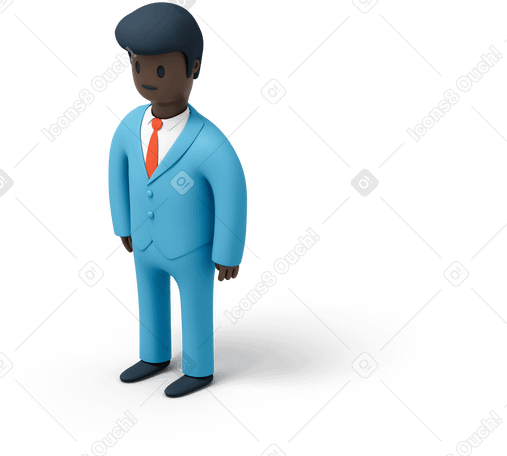 3D Black businessman in blue suit PNG, SVG