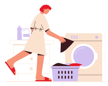 Woman doing laundry in washing machine PNG, SVG