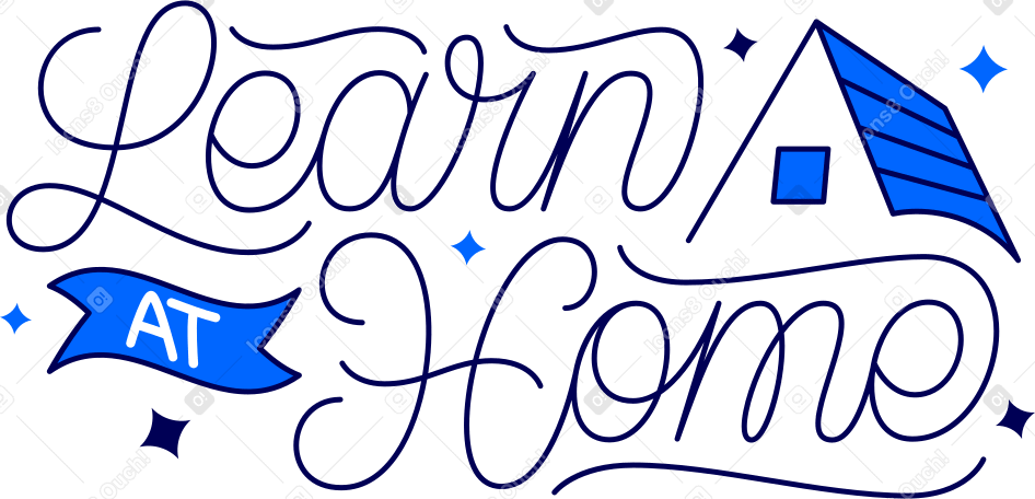 用蓝色屋顶文字在家学习刻字 PNG, SVG