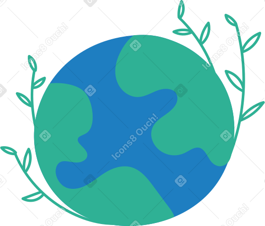 globe with plant leaves Illustration in PNG, SVG