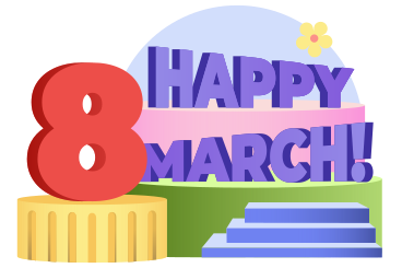 Lettering Happy 8 March! with plant and ladders text PNG, SVG