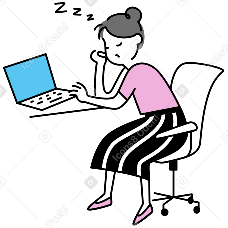 Illustration animée Jeune femme fatiguée au travail aux formats GIF, Lottie (JSON) et AE