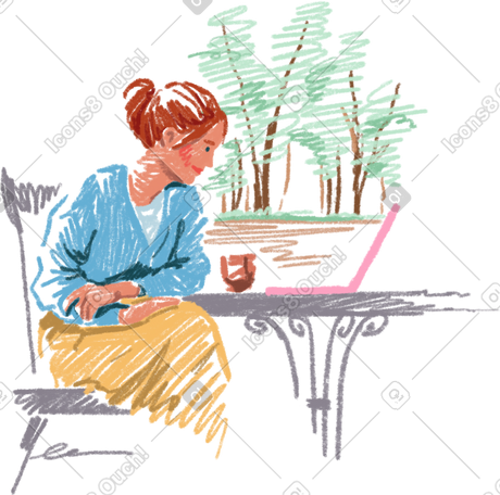 female freelancer works in a street cafe PNG, SVG