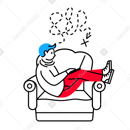 肘掛け椅子に横になってオンラインで検索している男性 PNG、SVG