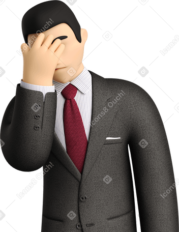 3D businessman in black suit facepalming Illustration in PNG, SVG