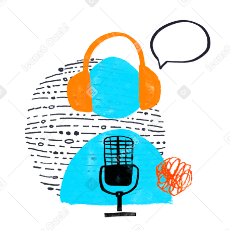 Ilustraciones Persona con auriculares y micrófono grabando un podcast en PNG y SVG