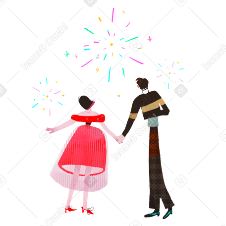 Couple watching New Year's fireworks Illustration in PNG, SVG