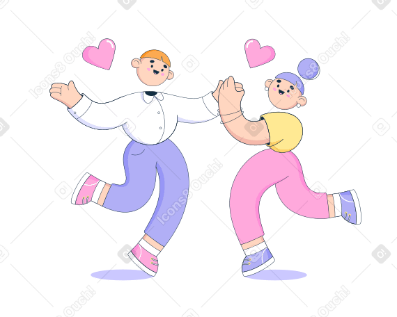 Boy and girl dance with hearts over them Illustration in PNG, SVG