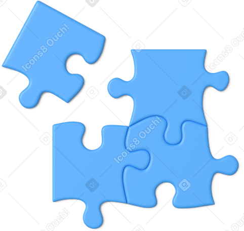 3D four blue puzzle Illustration in PNG, SVG
