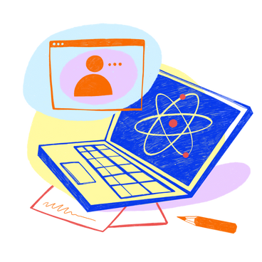 Blue laptop with a browser window where online learning takes place PNG, SVG
