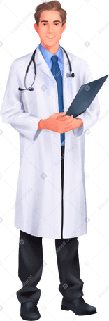 doctor in white coat holding documents в PNG, SVG