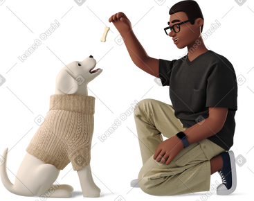 Young man feeding a dog PNG, SVG