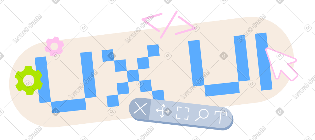 Lettering UX/UI with cursor, gears and toolbar text PNG, SVG