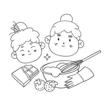 Mom and daughter making chocolate cupcakes with strawberries together PNG, SVG
