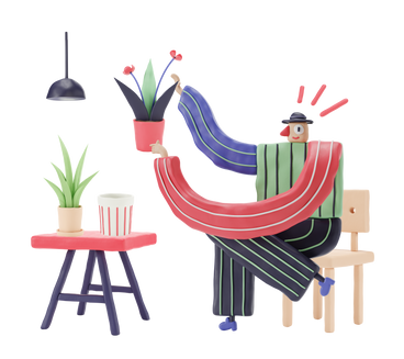 Man gardening and holding a plant carefully PNG, SVG