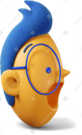 3D Close up of boy's head with open mouth turned right Illustration in PNG, SVG