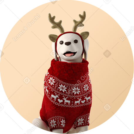 3D Собака в рождественском свитере в PNG, SVG
