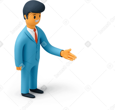3D Smiling businessman holding out his hand PNG, SVG